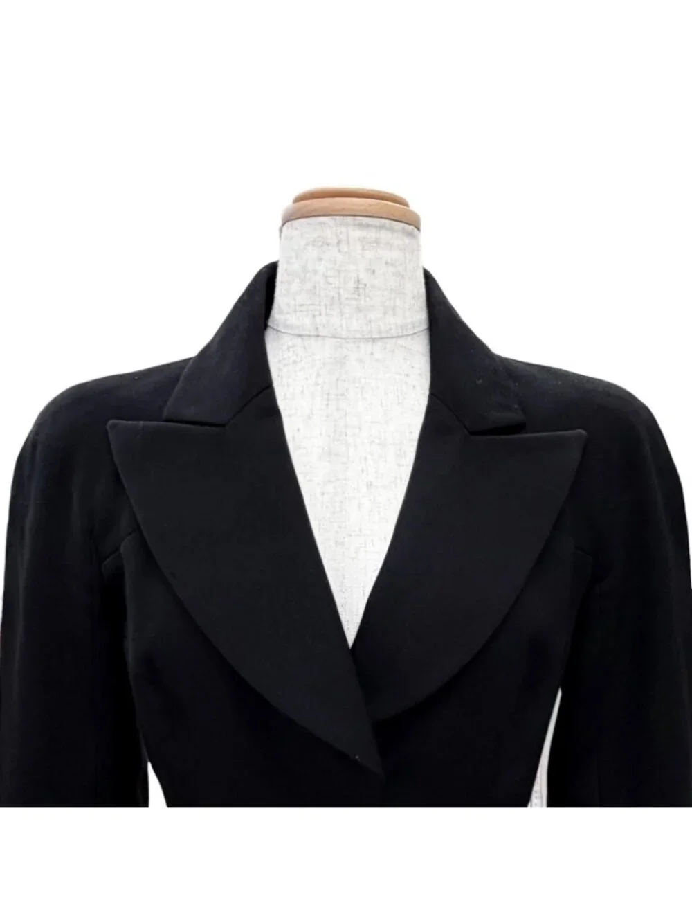 Chanel Vintage Wool CC Logo Tuck Button Peak Lapel Jacket Black 34